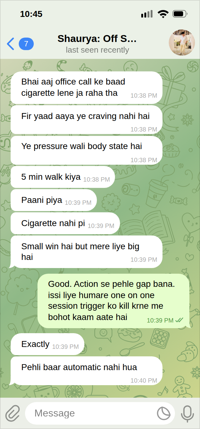 Client message about interrupting a cigarette craving